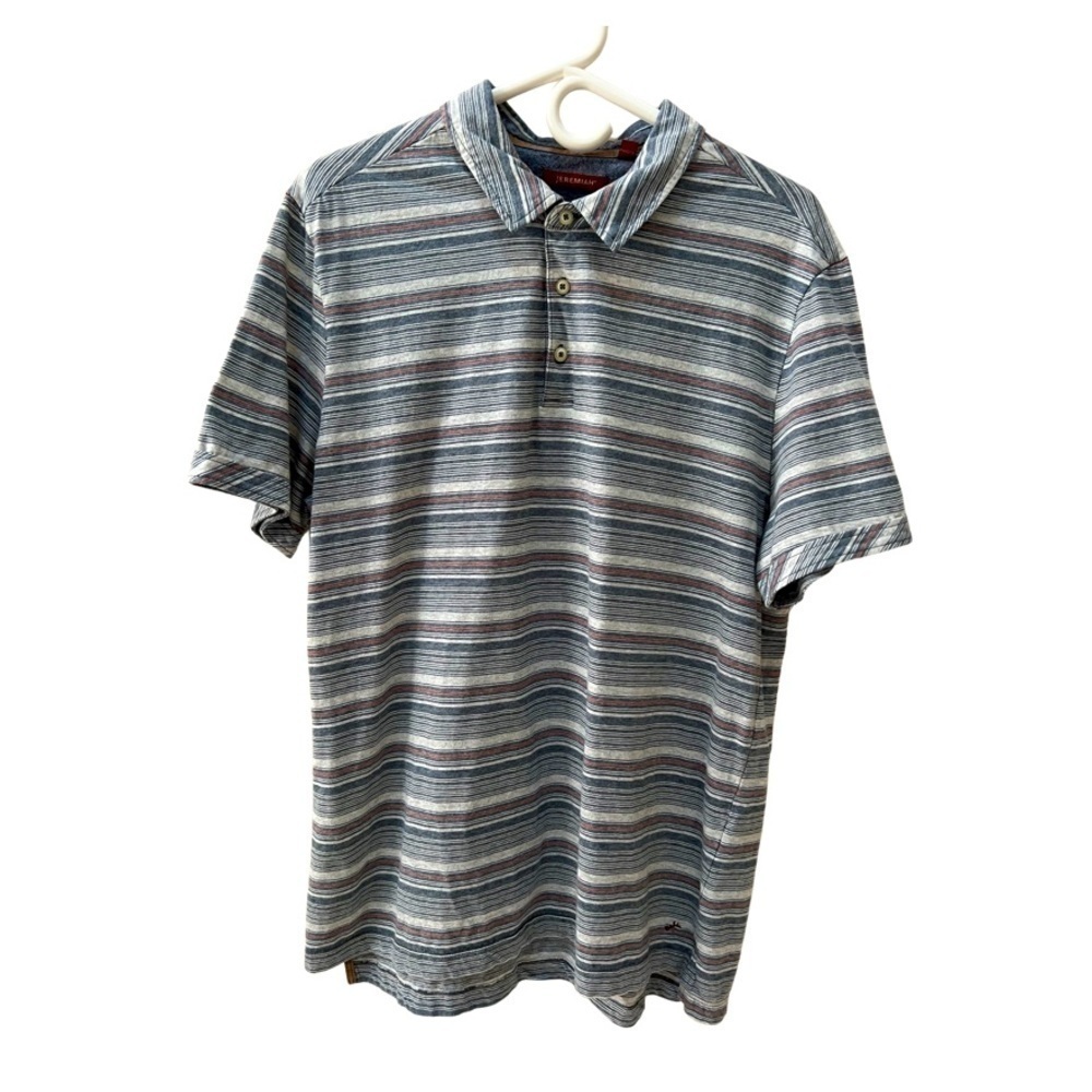 Jeremiah Blue Gray Red Striped Polo Shirt Size Large